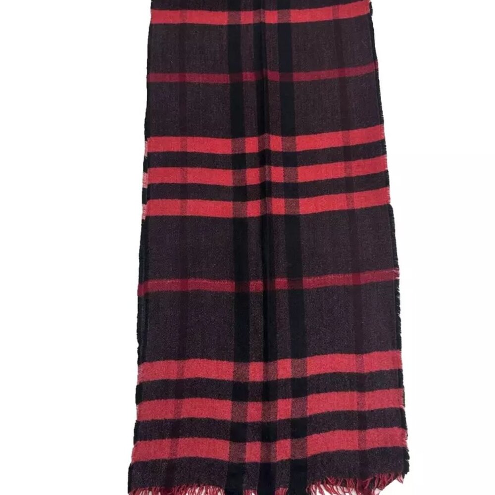 Burberry Lightweight Nova Check Scarf Red/Black Scarf for Women Made In England - Picture 3 of 7